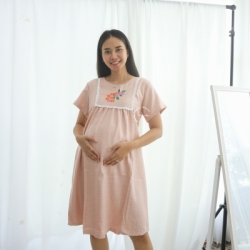 Pauline Dress Baju Ibu Hamil Menyusui Bordir Bunga Renda Putih Modis Cantik   DRO 978 8  large
